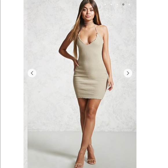 Distressed Ribbed Halter Dress 